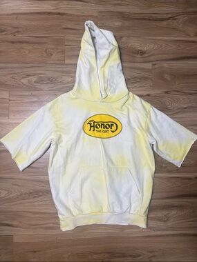 Honor The Gift White and Yellow Tie-Dye Short-Sleeve Hoodie with Logo